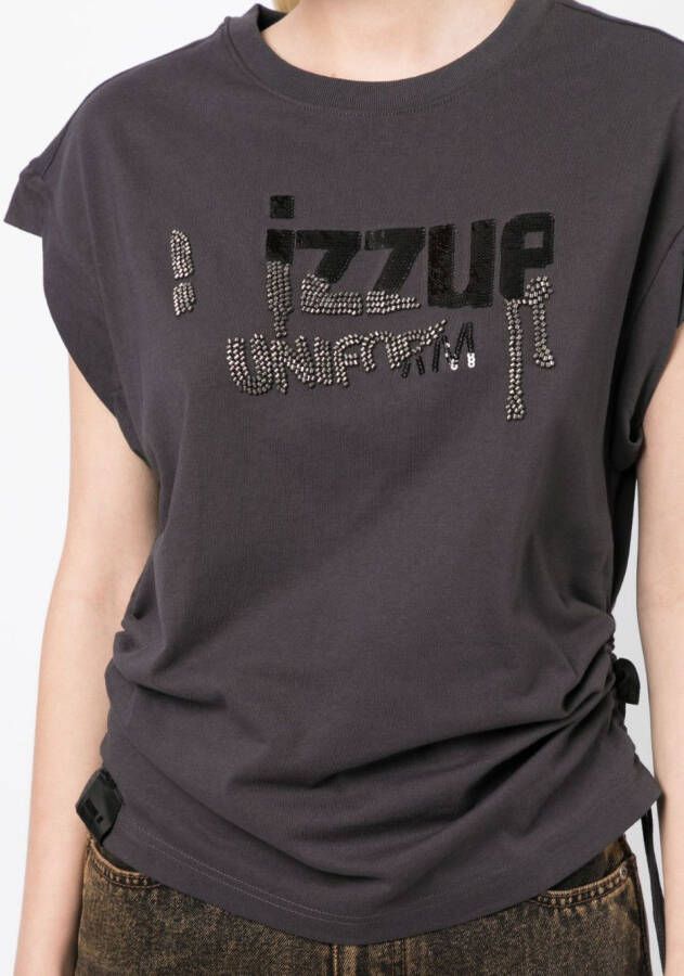 izzue T-shirt met verfraaid logo Grijs