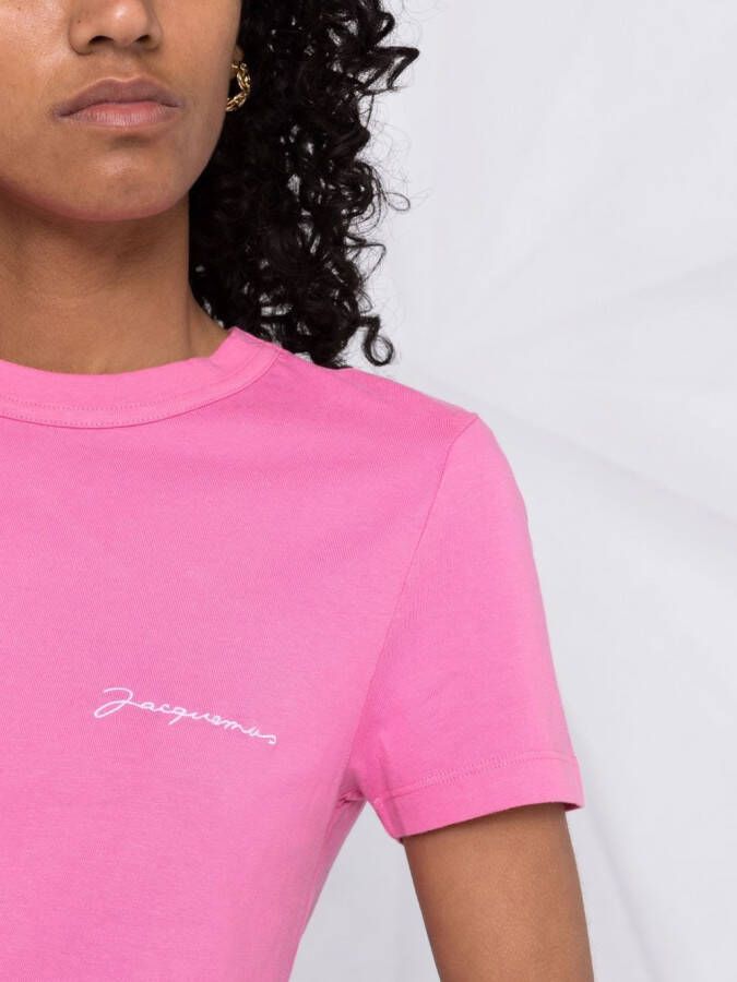 Jacquemus Le T-shirt Brode top met geborduurd logo Roze