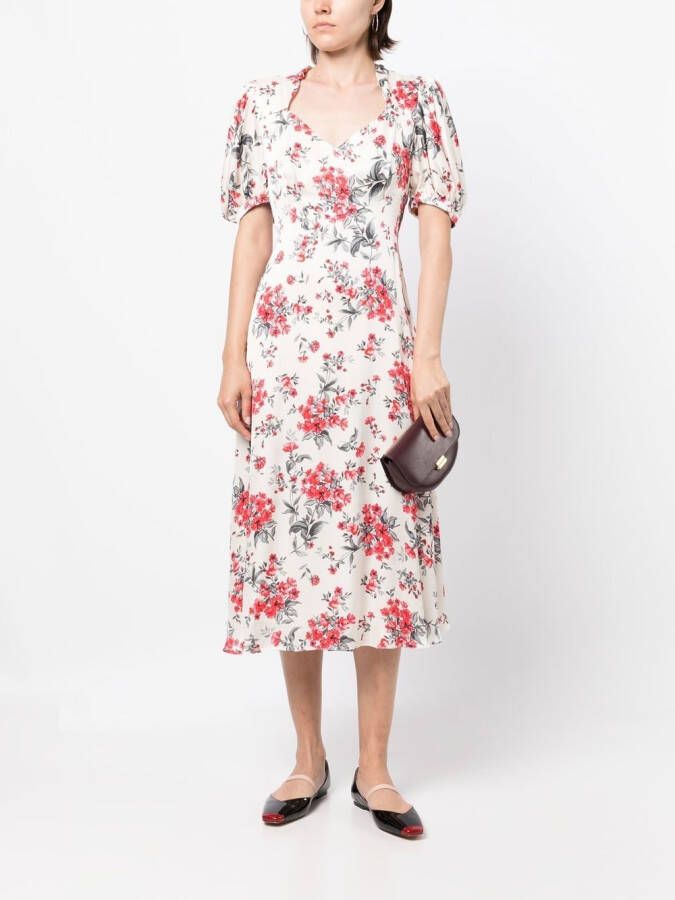 JANE Midi-jurk met bloemenprint Wit