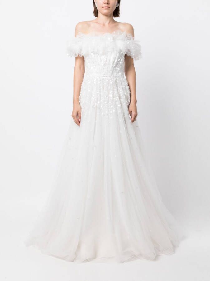 Jenny Packham Flared maxi-jurk Wit