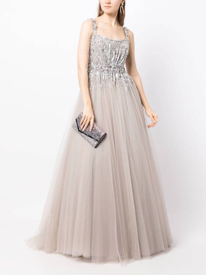 Jenny Packham Avondjurk met vierkante hals Zilver