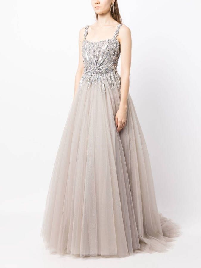 Jenny Packham Avondjurk met vierkante hals Zilver