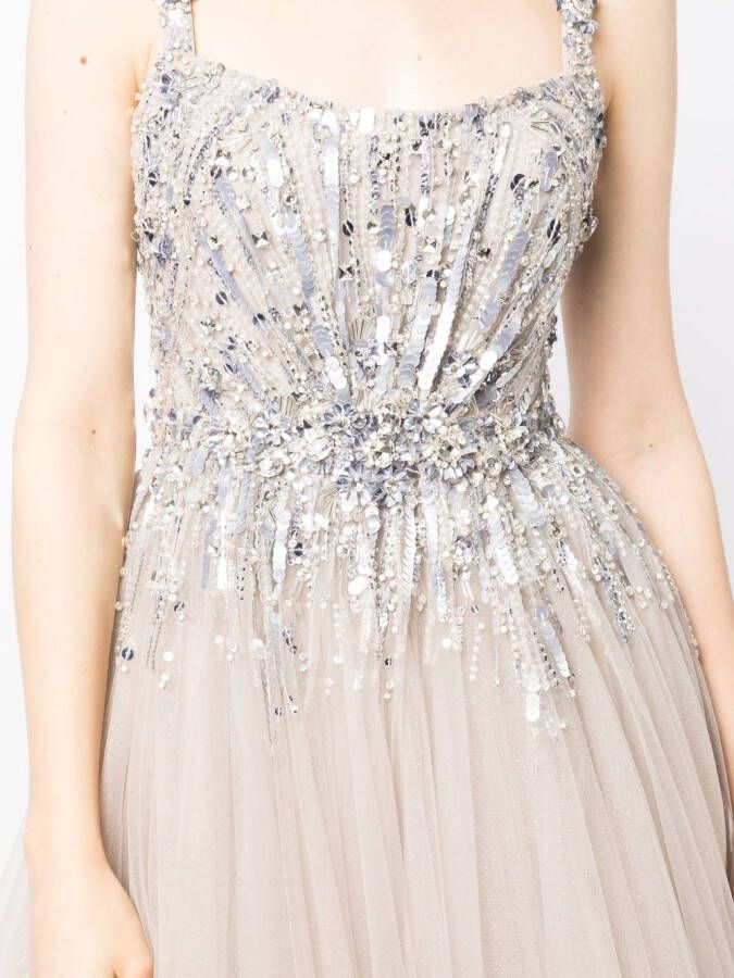 Jenny Packham Avondjurk met vierkante hals Zilver