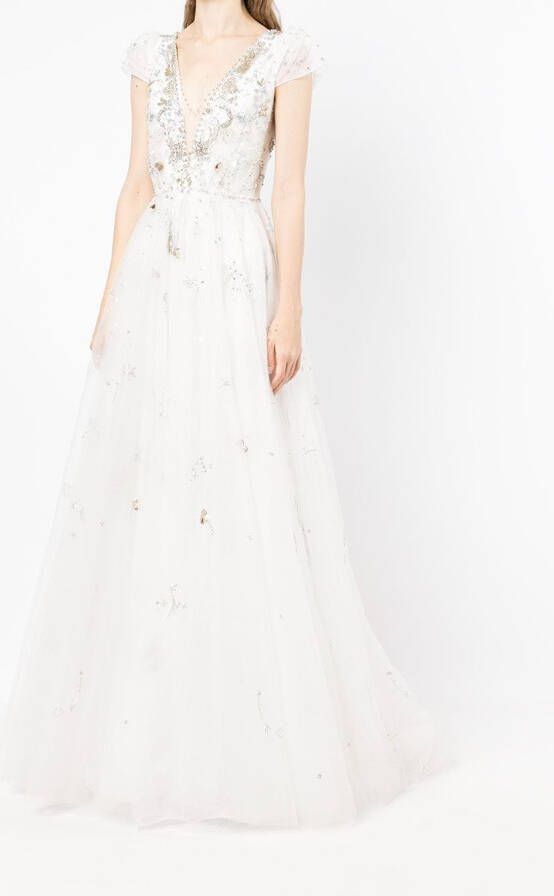 Jenny Packham Tulen avondjurk met pailletten Beige