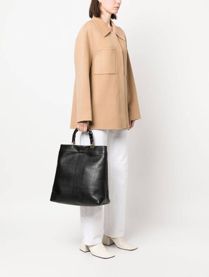 Jil Sander Shopper met bamboe handgreep Zwart
