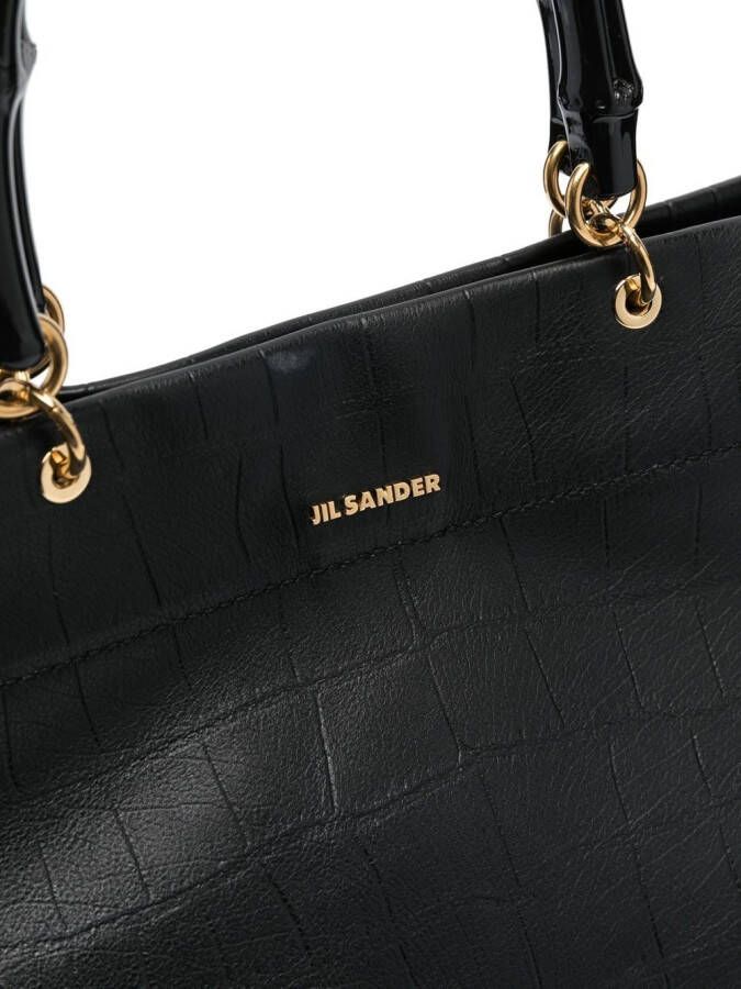 Jil Sander Shopper met bamboe handgreep Zwart