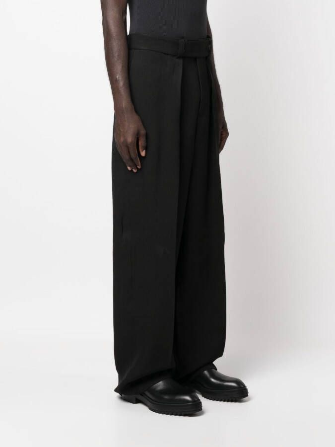 Jil Sander Plooibroek met wijde pijpen Zwart