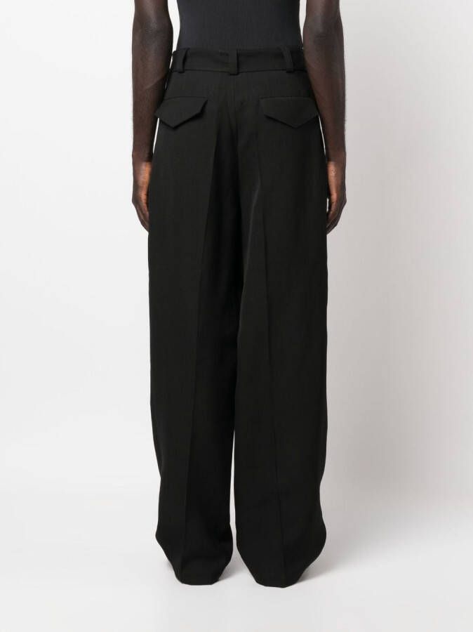 Jil Sander Plooibroek met wijde pijpen Zwart