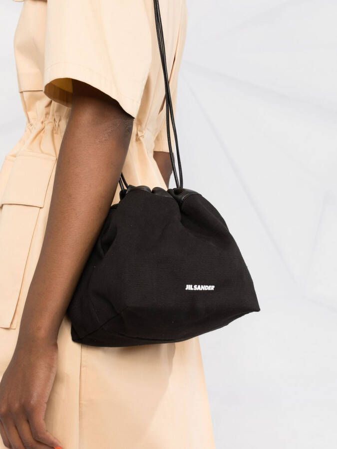 Jil Sander Schoudertas met logo Zwart