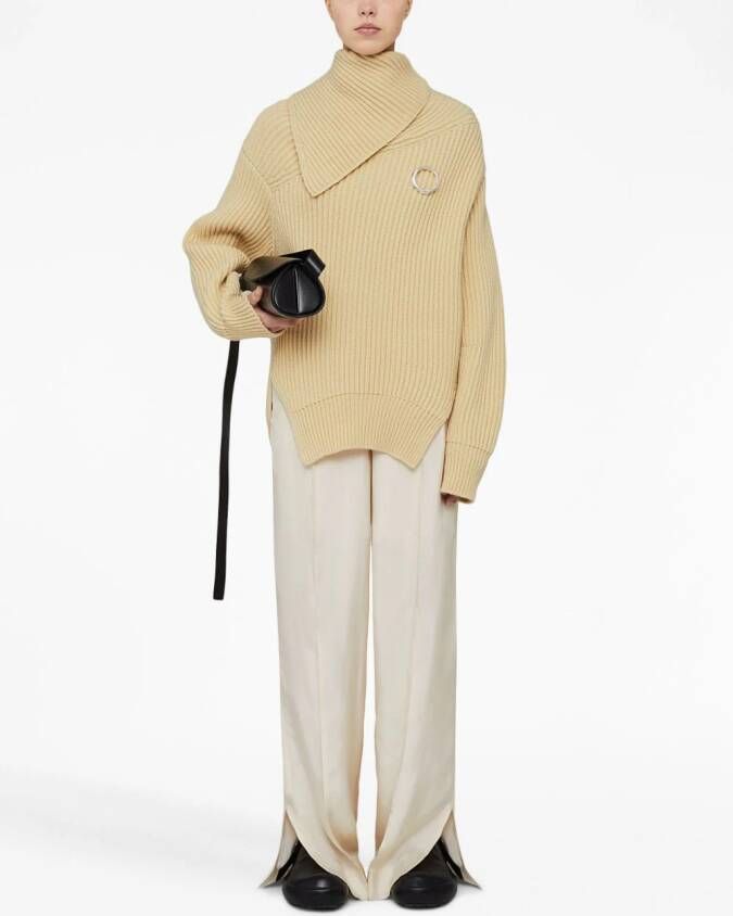 Jil Sander Trui met omgeslagen hals Beige