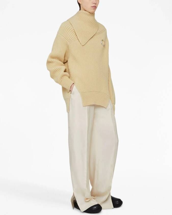 Jil Sander Trui met omgeslagen hals Beige