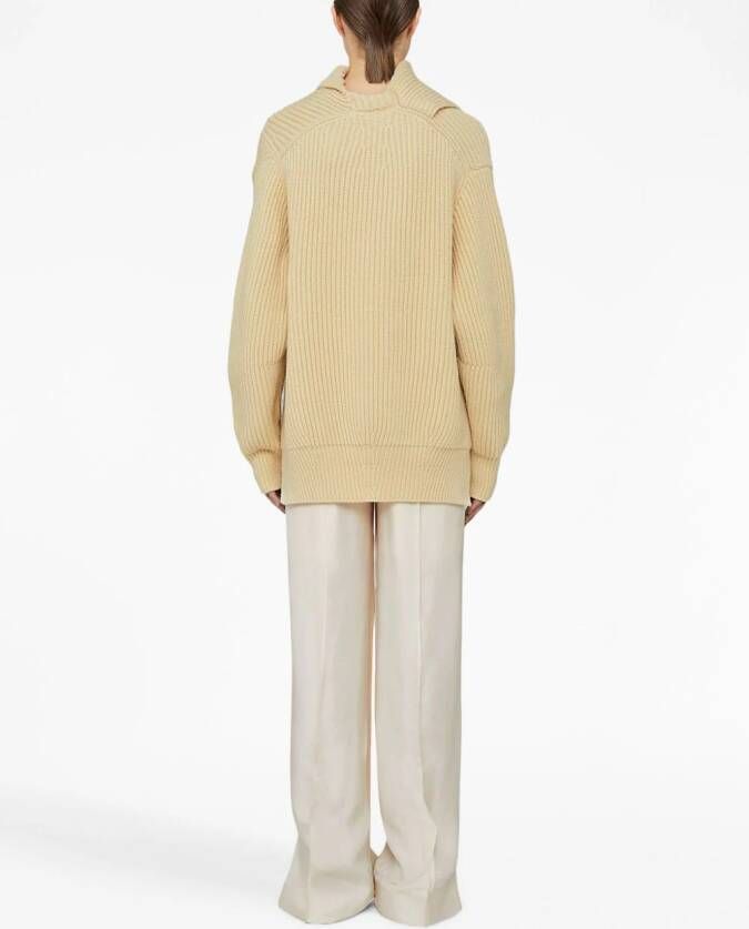 Jil Sander Trui met omgeslagen hals Beige