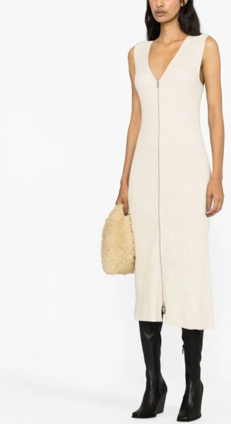 Jil Sander Ribgebreide jurk Beige