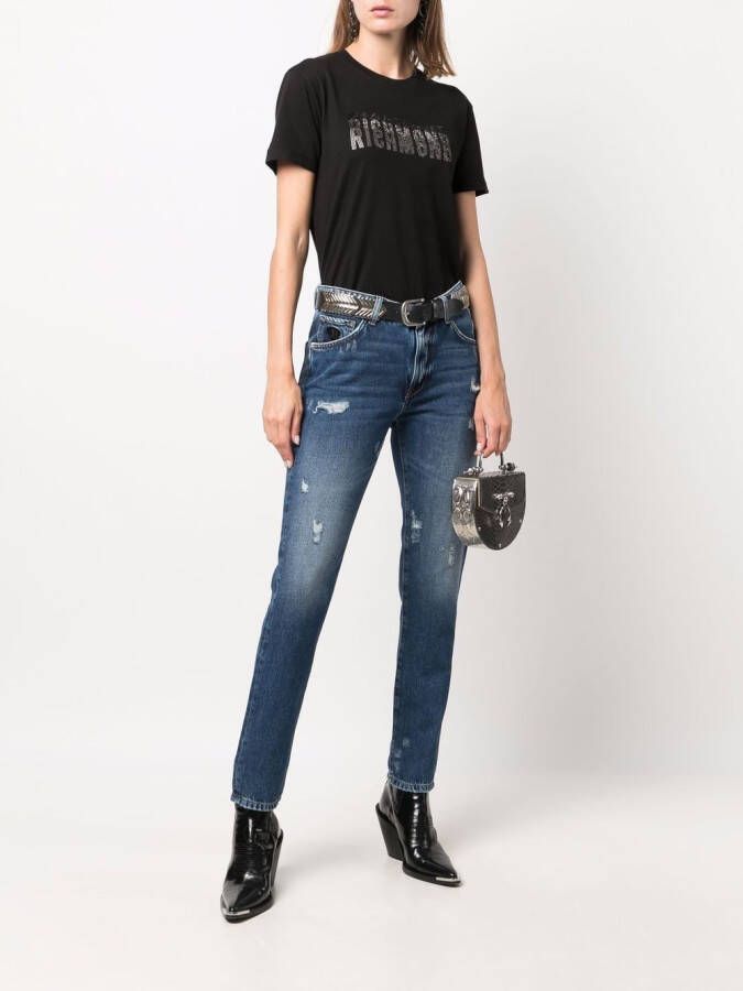 John Richmond T-shirt met logo van stras Zwart