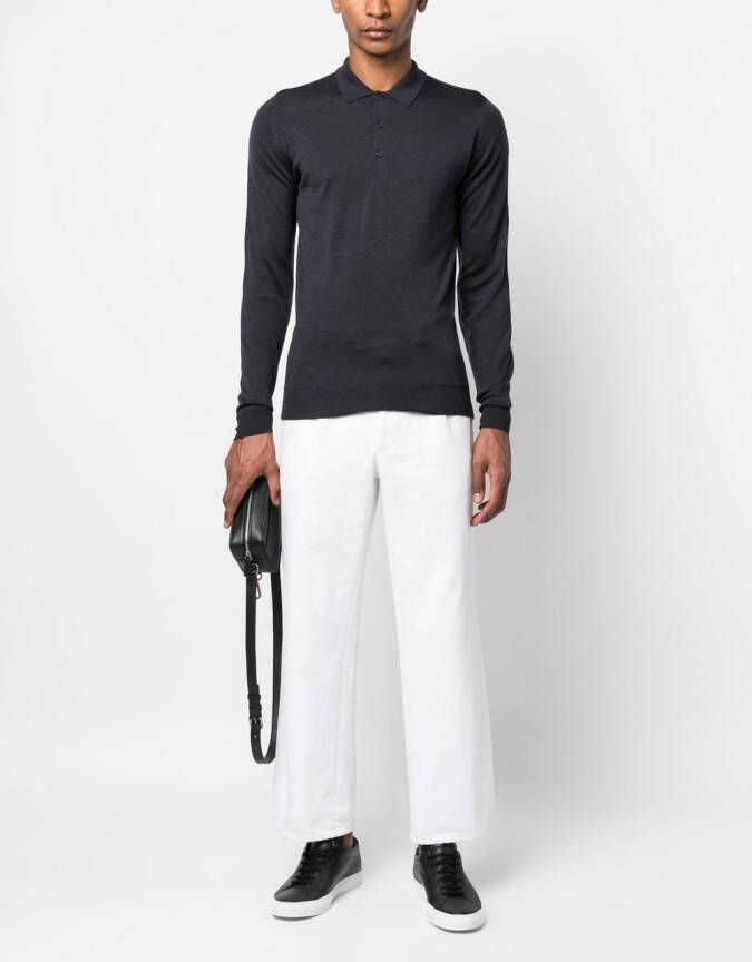 John Smedley Poloshirt met lange mouwen Grijs