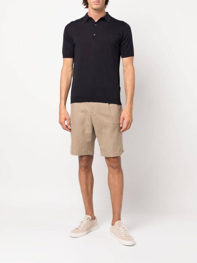 John Smedley Fijngebreid poloshirt Blauw