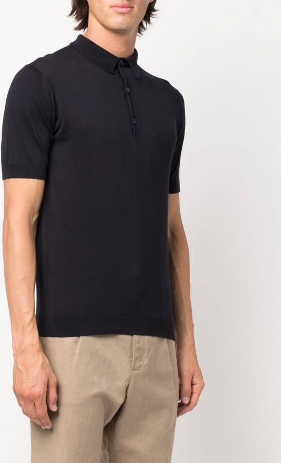 John Smedley Fijngebreid poloshirt Blauw