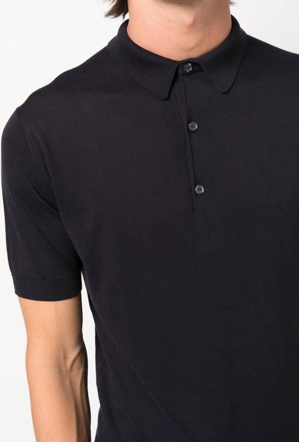 John Smedley Fijngebreid poloshirt Blauw