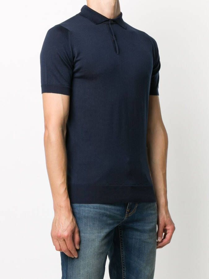 John Smedley Fijngebreid poloshirt Blauw
