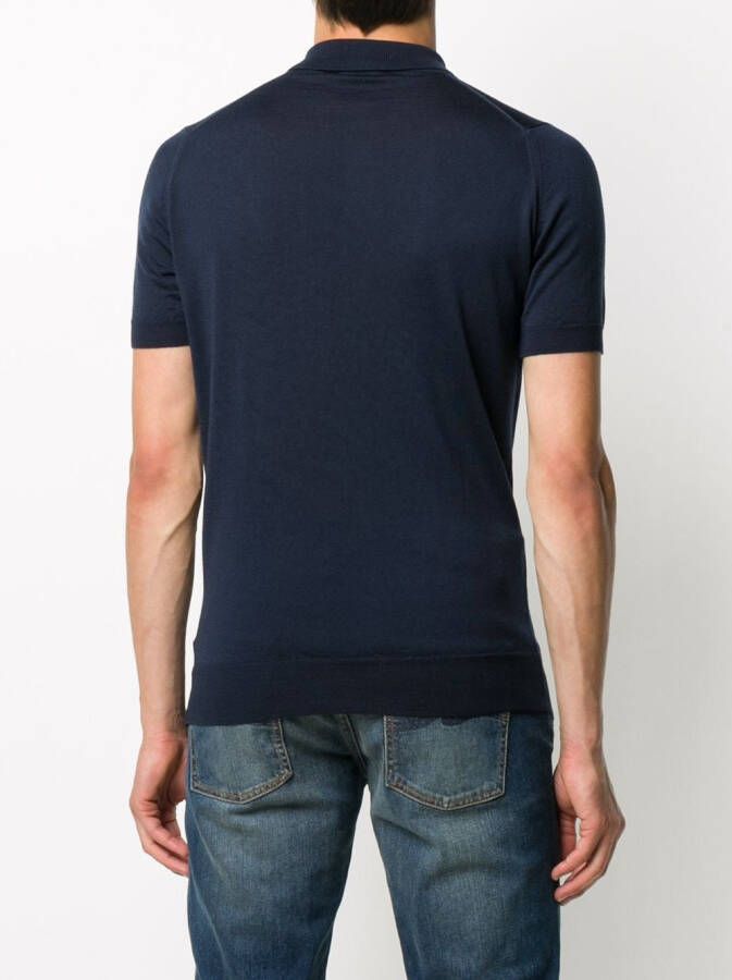 John Smedley Fijngebreid poloshirt Blauw