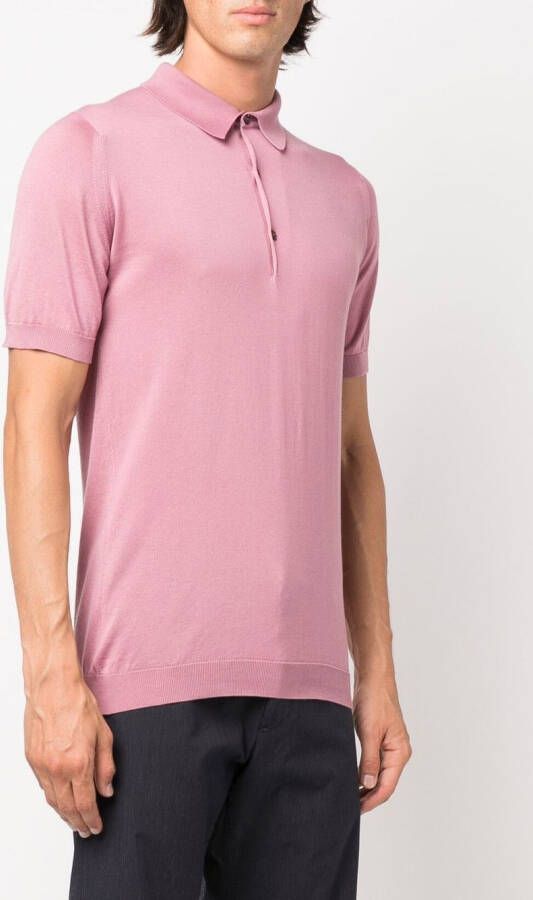 John Smedley Fijngebreid poloshirt Roze