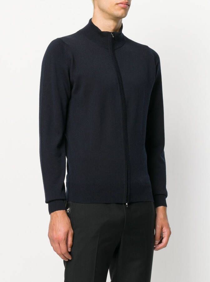 John Smedley high neck zipped cardigan Blauw