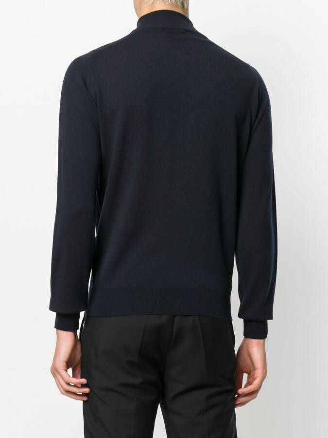 John Smedley high neck zipped cardigan Blauw