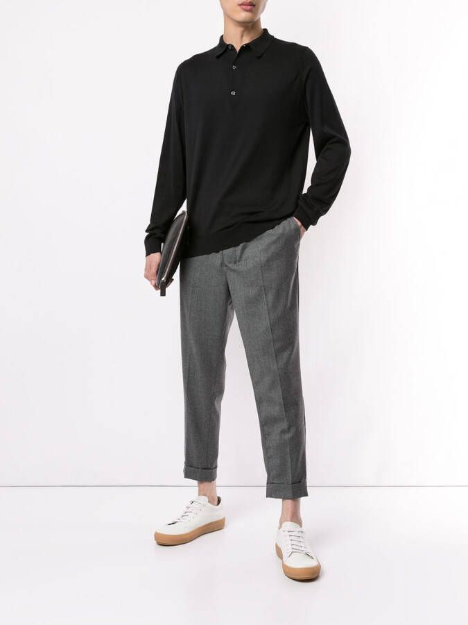 John Smedley Poloshirt met lange mouwen Zwart