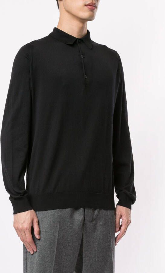 John Smedley Poloshirt met lange mouwen Zwart
