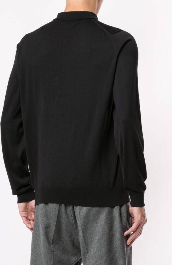 John Smedley Poloshirt met lange mouwen Zwart