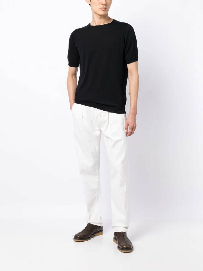 John Smedley T-shirt van wolmix Zwart