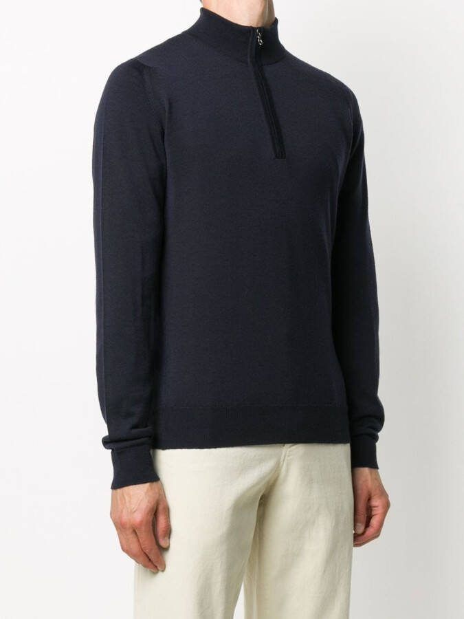 John Smedley Trui met halve rits Blauw