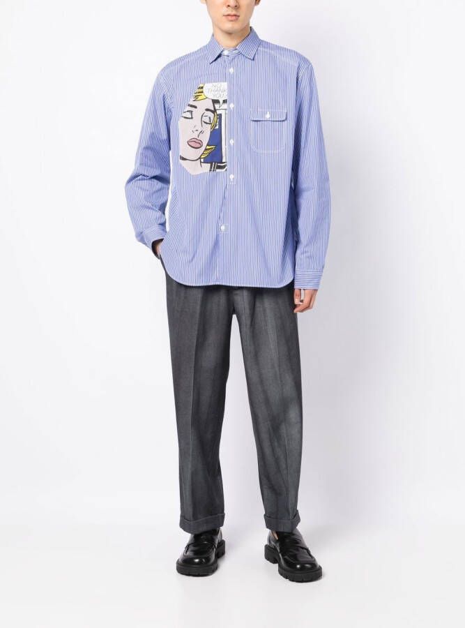 Junya Watanabe MAN Gestreept overhemd Blauw