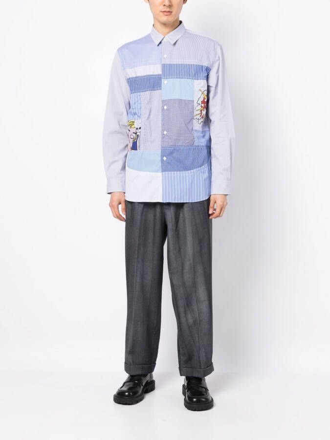 Junya Watanabe MAN Gestreept overhemd Blauw
