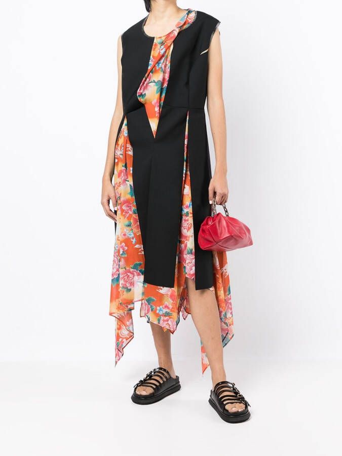 Junya Watanabe Midi-jurk met bloemenprint Zwart