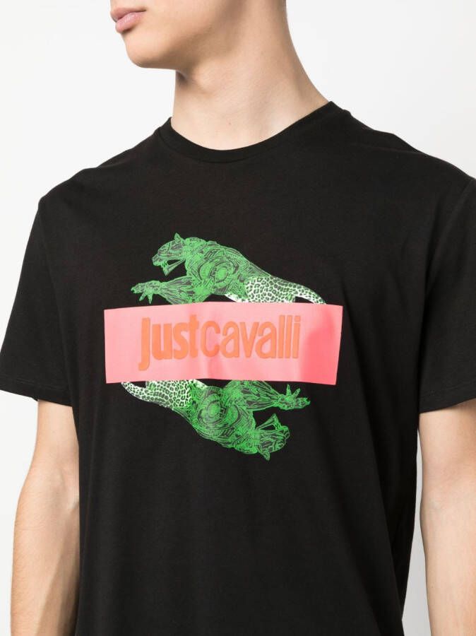 Just Cavalli T-shirt met logo-reliëf Zwart