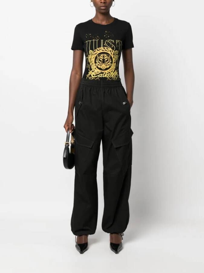 Just Cavalli T-shirt met tijgerprint Zwart