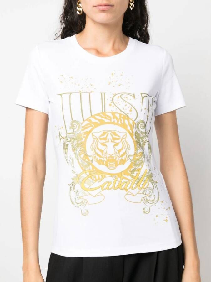 Just Cavalli T-shirt met tijgerkop patroon Wit