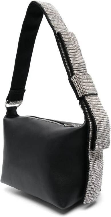 Kara Crystal Bow leren schoudertas Zwart