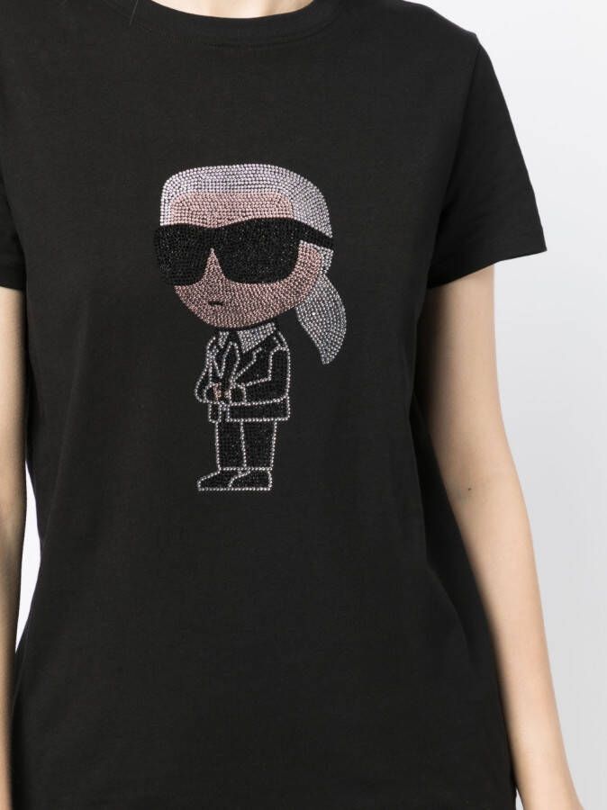 Karl Lagerfeld Ikonik T-shirt verfraaid met stras Zwart