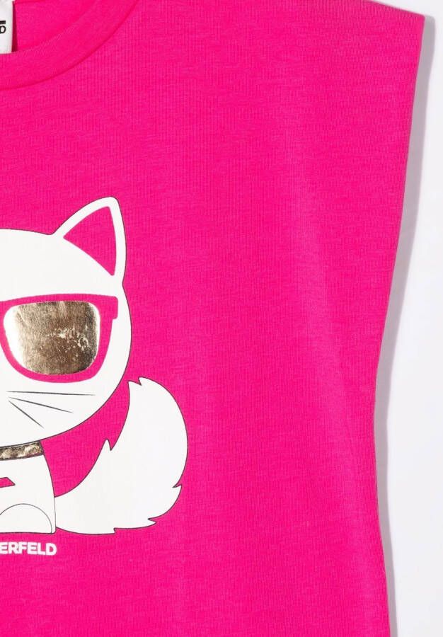 Karl Lagerfeld Kids T-shirtjurk met Choupette print Roze