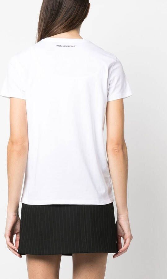 Karl Lagerfeld Ikonik T-shirt verfraaid met stras Wit
