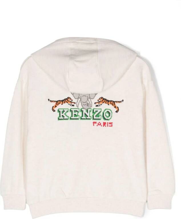Kenzo Kids Hoodie met geborduurd logo Beige