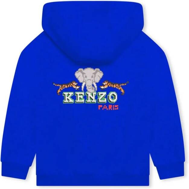 Kenzo Kids Hoodie met geborduurd logo Blauw