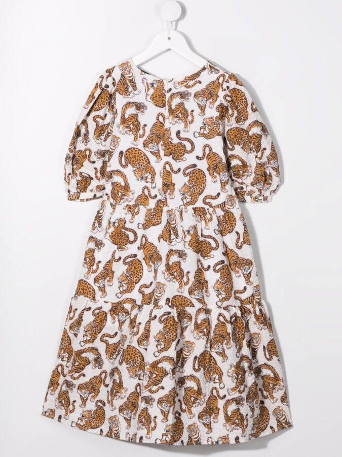 Kenzo Kids Midi-jurk met dierenprint Beige