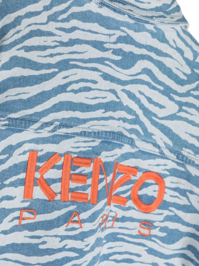 Kenzo Kids Shirtjack met tijgerprint Blauw