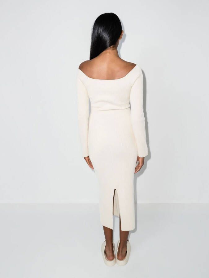 KHAITE Ribgebreide midi-jurk Beige