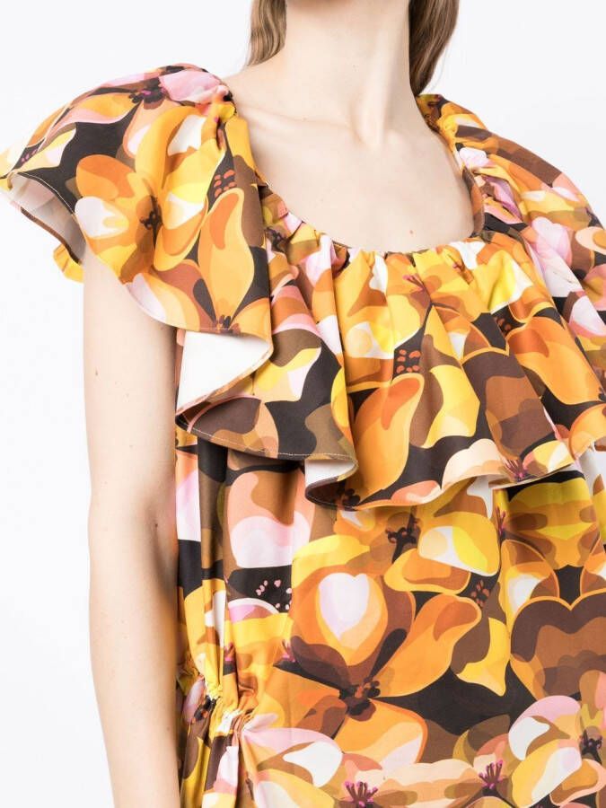 Kika Vargas Midi-jurk met bloemenprint Bruin