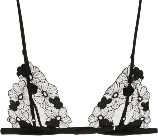 Kiki de Montparnasse floral-embroidered triangle-cup bra Zwart