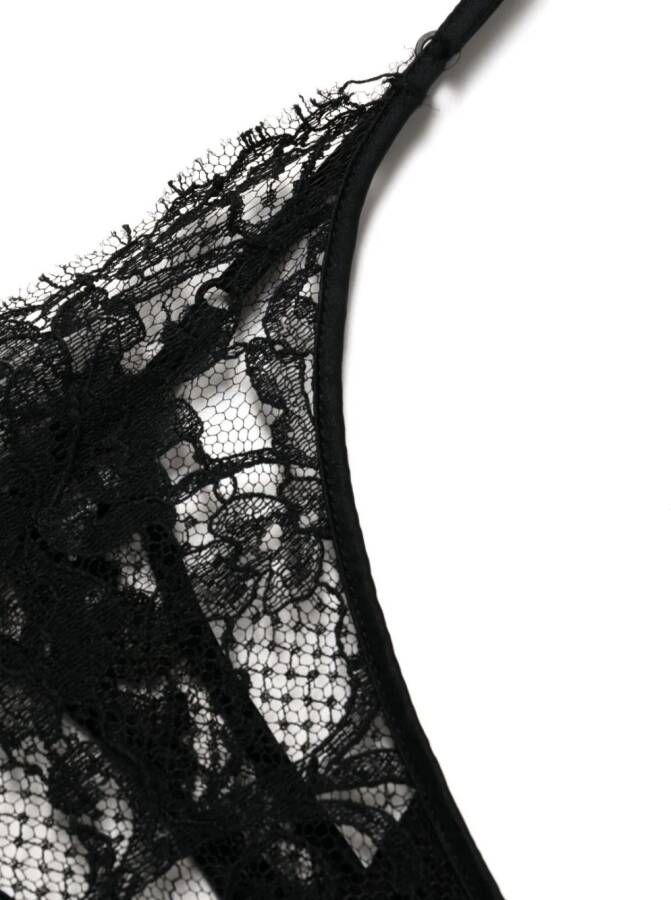 Kiki de Montparnasse sheer lace-detail cotton thong Zwart